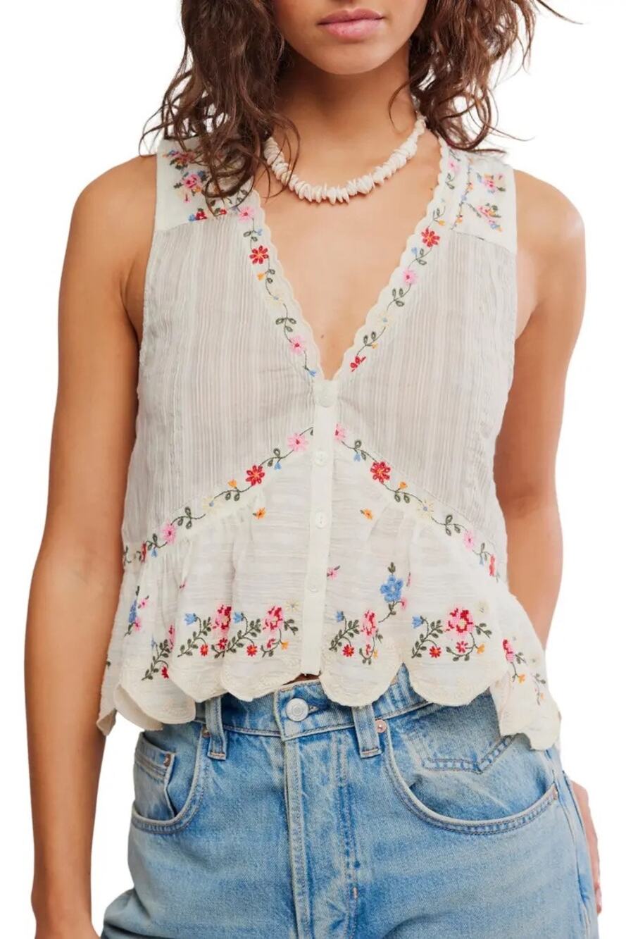 FREE PEOPLE ELLIS EMBROIDERED BLOUSE TEA COMBO XS MADE IN INDIA